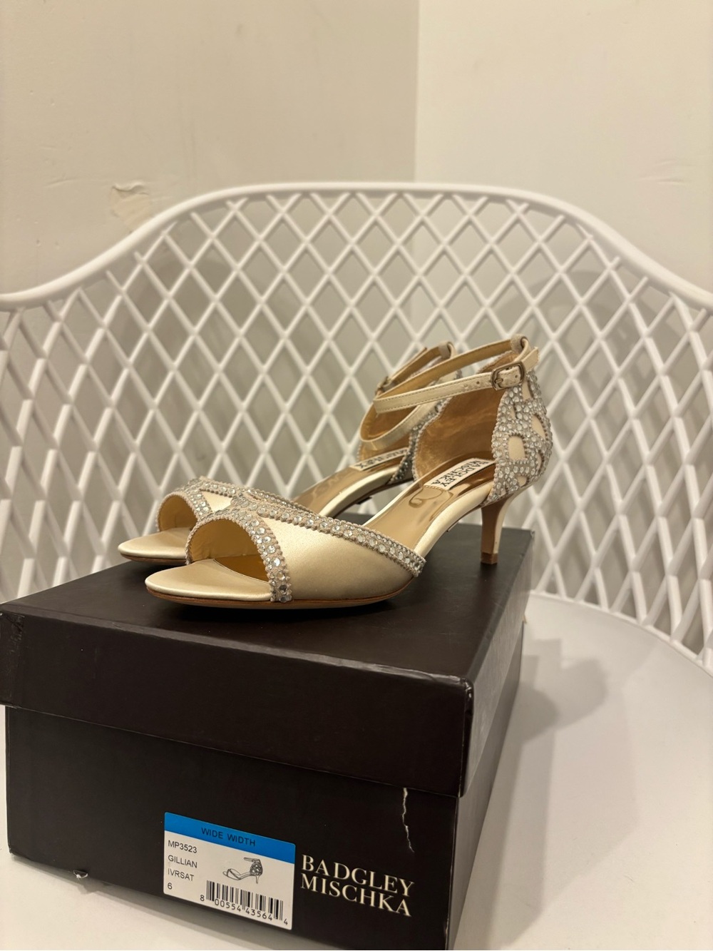 Badgley Mischka Champagne Rhinestone Ankle-Strap Heels